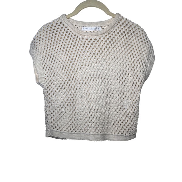 Altar'd State Sweaters - Altar'd State Ivory Crochet Sweater crop Sleeveless Open Knit Cotton Top Small